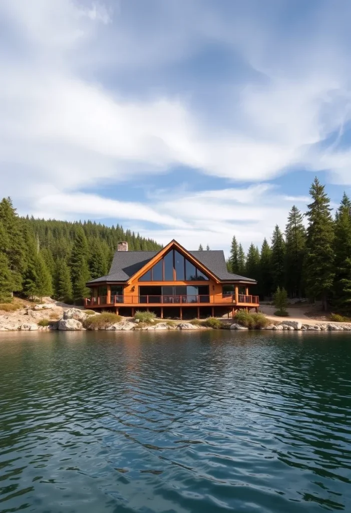 Luxury Waterfront Cabin with Large Deck and Lakeside Setting mountain cabins