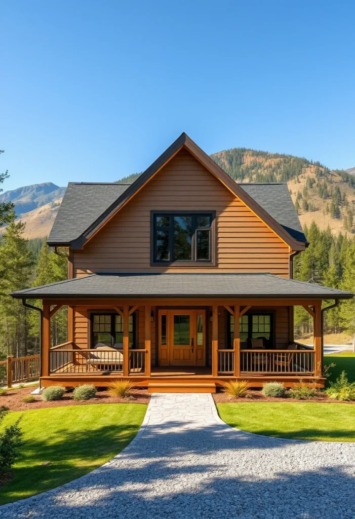 Craftsman Tiny Home, Wood Siding, Wrap-Around Porch, Tapered Columns, Mountain Design