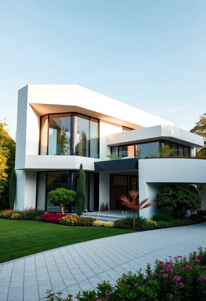 High-end minimalist white house exterior design