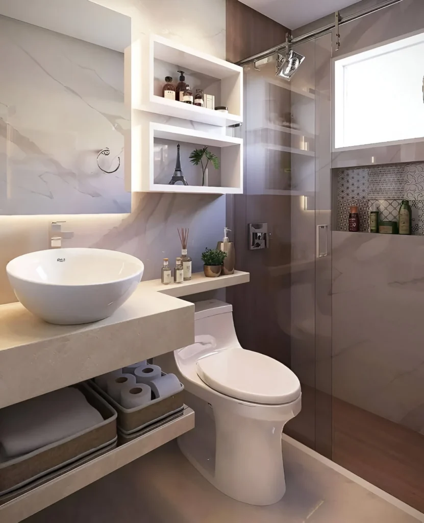 Modern Elegant Bathroom Design with Floating Vanity and Storage