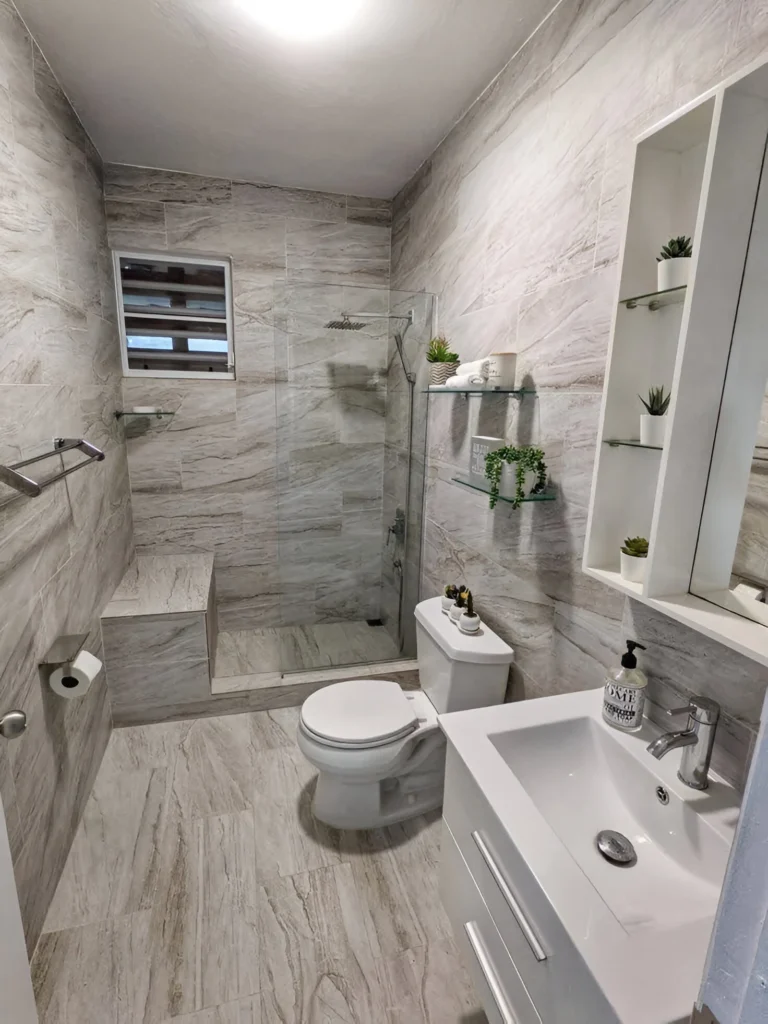 Modern Bathroom Design with Grey Textured Tiles