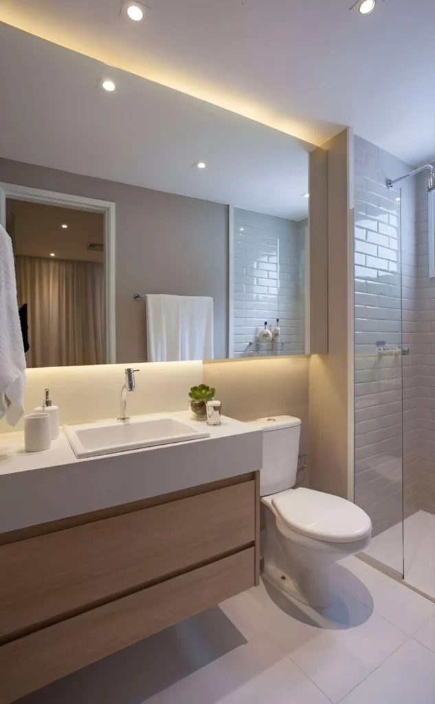 Modern Bathroom with Beveled Subway Tile Shower