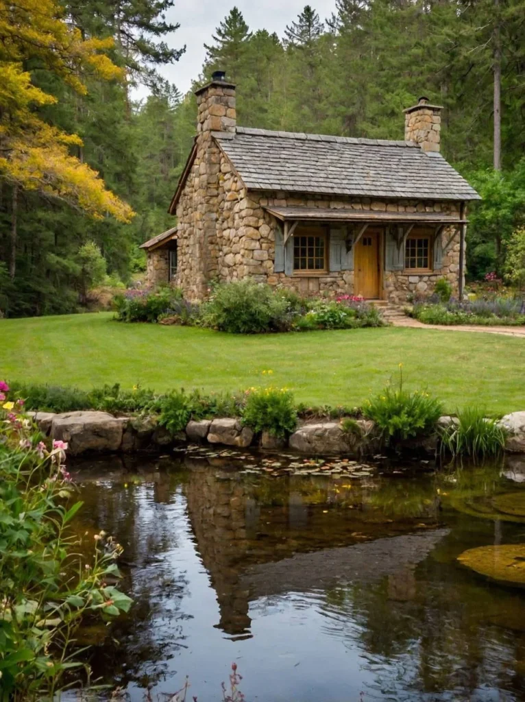 Stone house with climbing ivy, terracotta roof, and outdoor dining area.