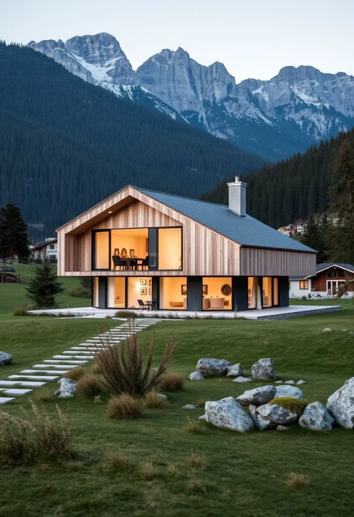 Modern Minimalist 3-Building Mountain Home with Large Window Walls