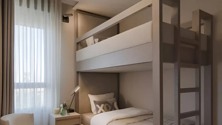 Neutral Toned Shared Bedroom with Bunk Beds.