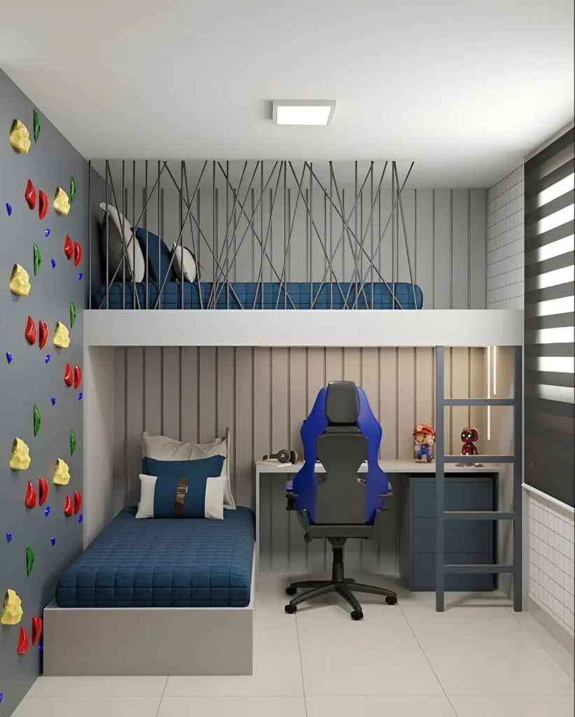 Shared Bedroom with Loft Bed and Desk