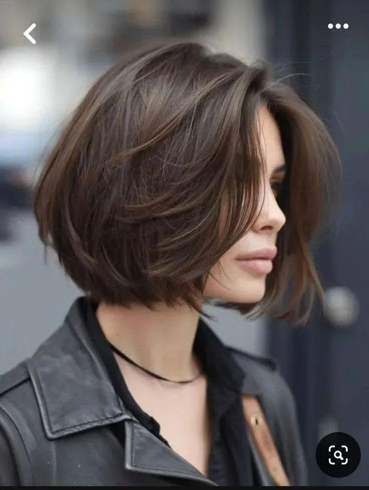 Brunette bob with layers, a chic and versatile short haircut option for 2025.