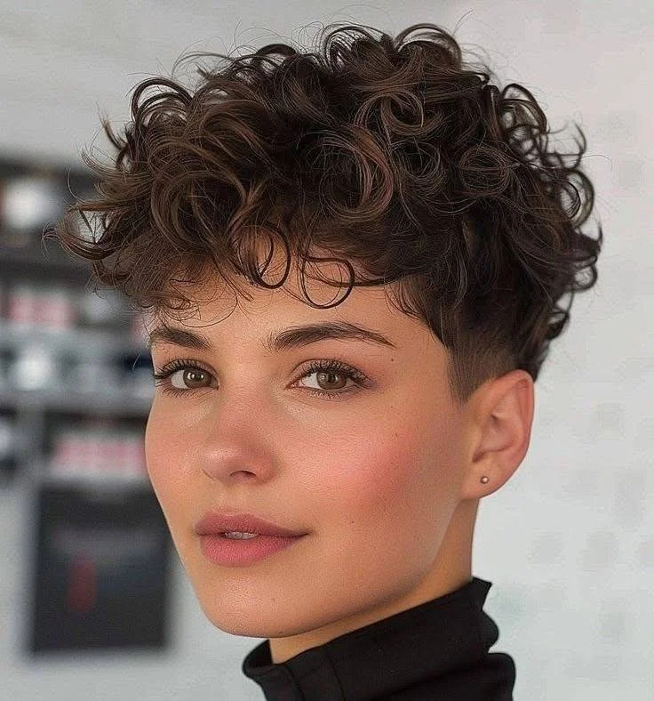 Curly pixie with undercut, showcasing trendy short haircuts for a fresh look in 2025.