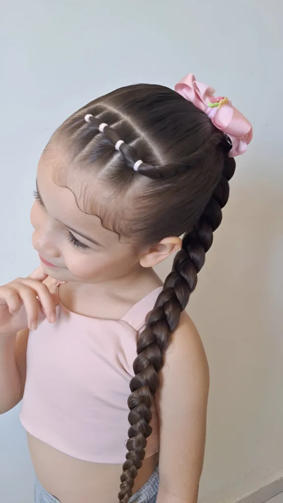 Elegant hairstyles for little girls; side braid with bow.