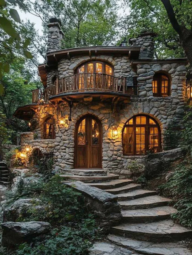 Multi-Level Rustic Stone Cottage with Arches