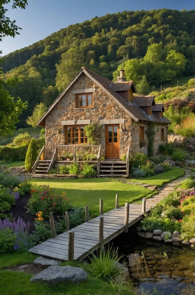 Rustic Stone Cottage with Garden Bridge