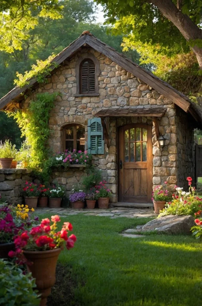 Rustic Stone Cottage with Flower Garden