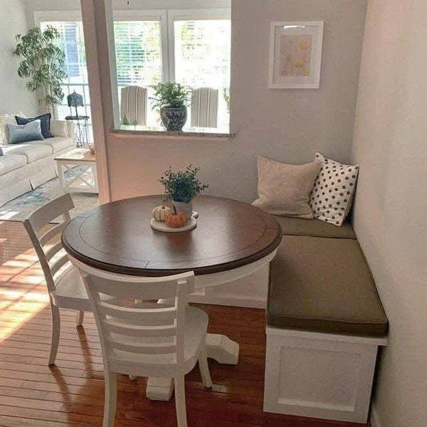 Small Home Decor - Corner Breakfast Nook with Bench - small home decor hacks 