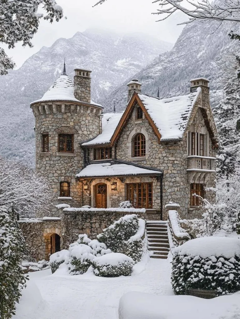 Large Rustic Stone Cottage in Snowy Mountains