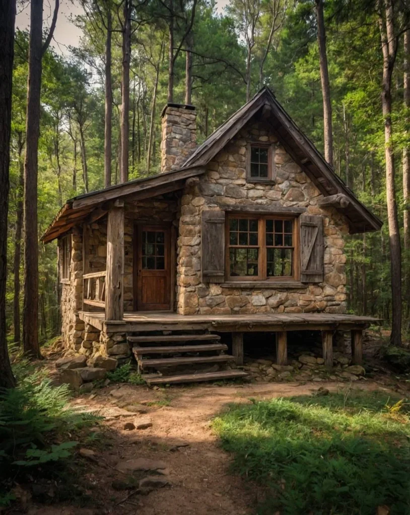 Small Rustic Stone Cabin in the Woods