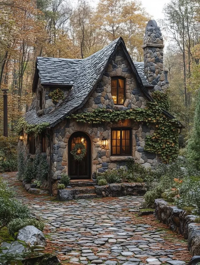 Rustic Stone Cottage with Ivy Growing on Walls