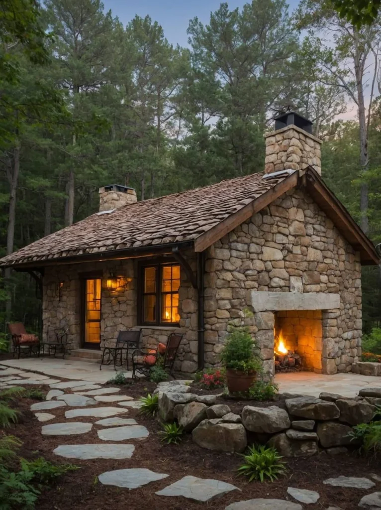 Rustic Stone Cottage with Outdoor Fireplace