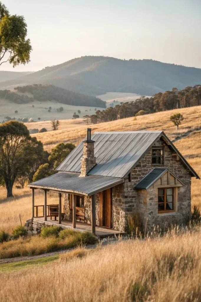 Rustic Stone Cottage in Rolling Hills Landscape