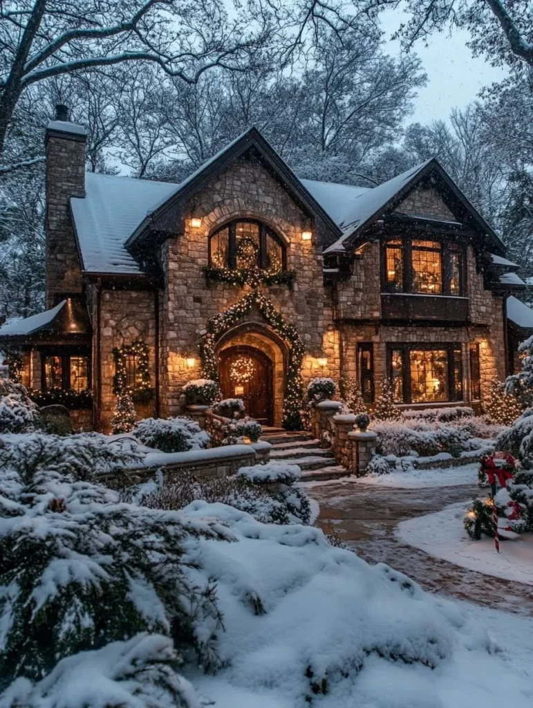 Rustic Stone Cottage in Winter Snow