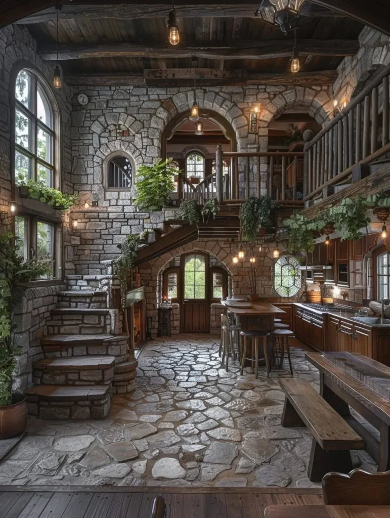 Rustic Stone Cottage Interior with Stone Walls