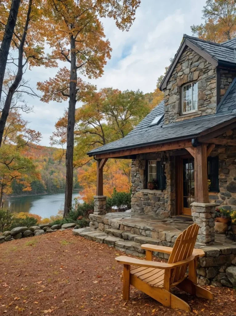 Rustic Stone Cottage with Fall Foliage