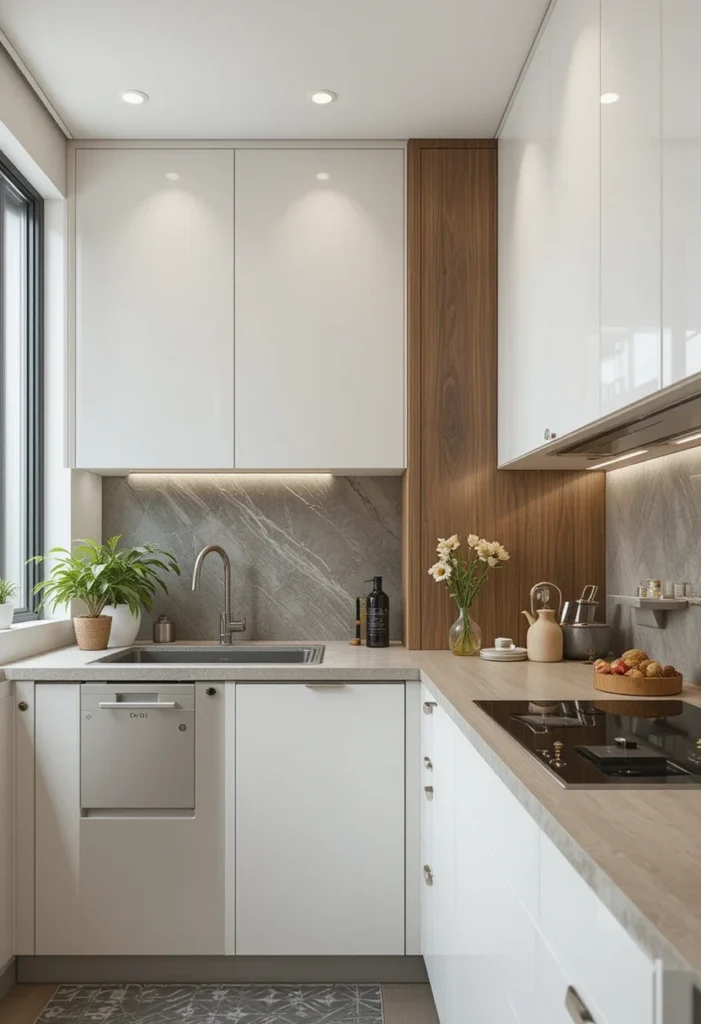 Modern small kitchen with integrated appliances