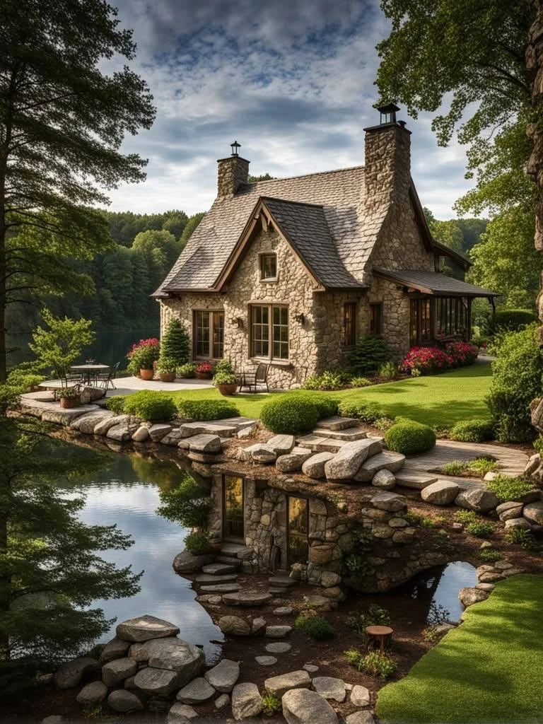 "Stone Cottage with Lake Reflection - Beautiful and Cozy Retreat"