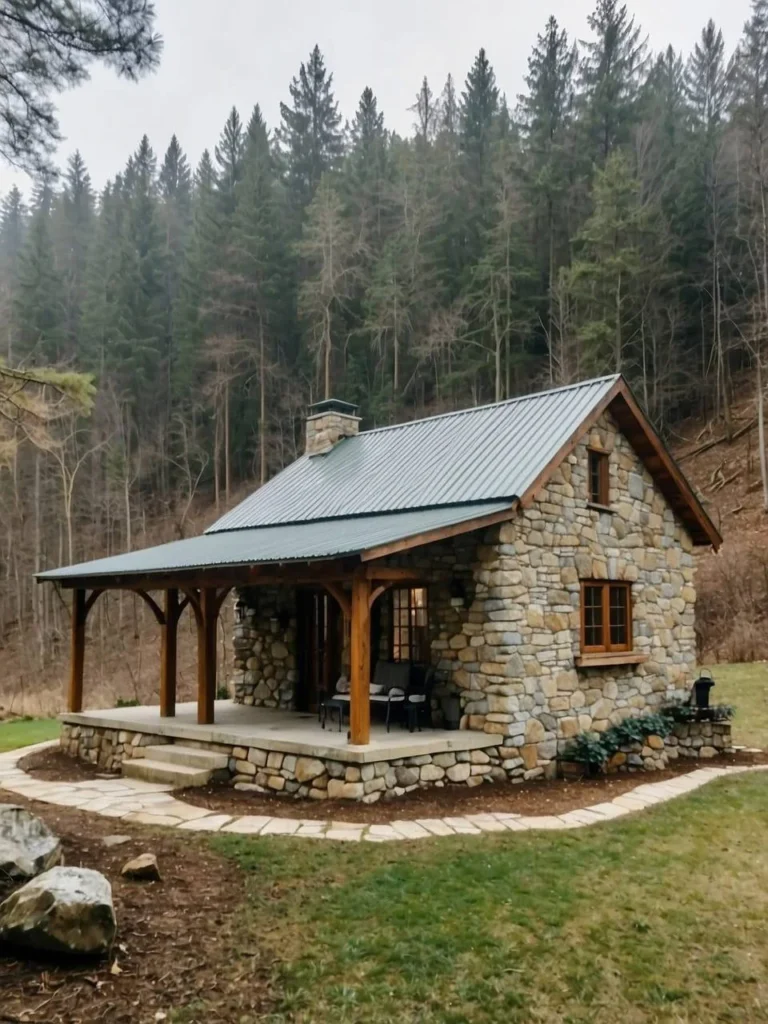 Stone Cottage with Covered Patio - Beautiful Cozy Retreat Design