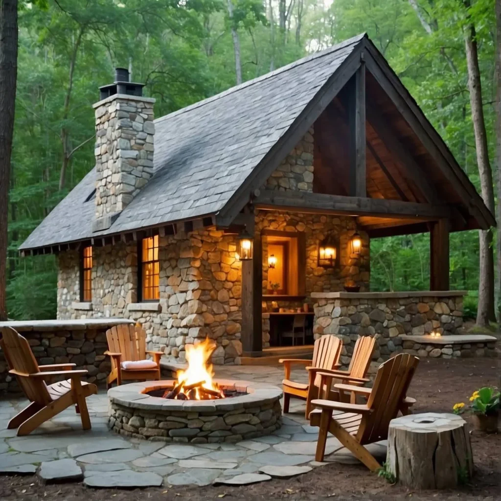 Stone Cabin with Fire Pit - Beautiful and Cozy Retreat Design