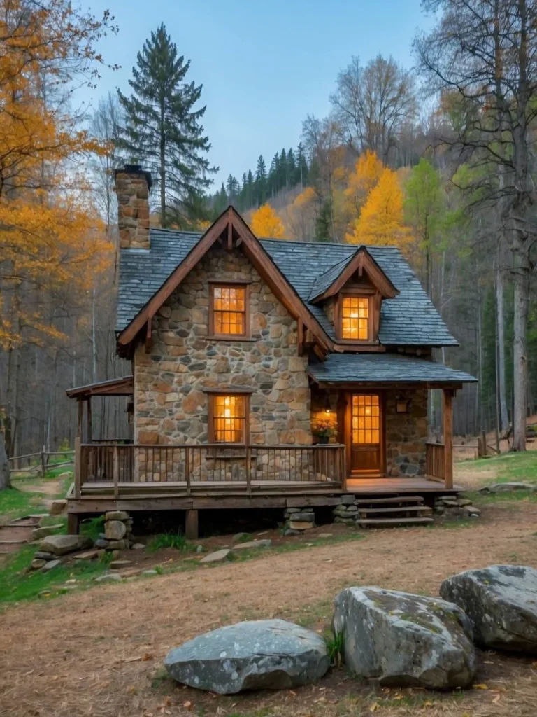 Stone Cottage with Warm Lighting - Beautiful Cozy Fall Retreat