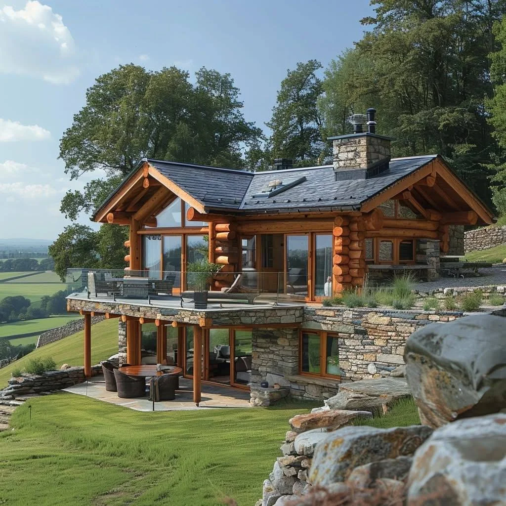 Modern Stone and Log Cottage - Beautiful Hillside Retreat Design