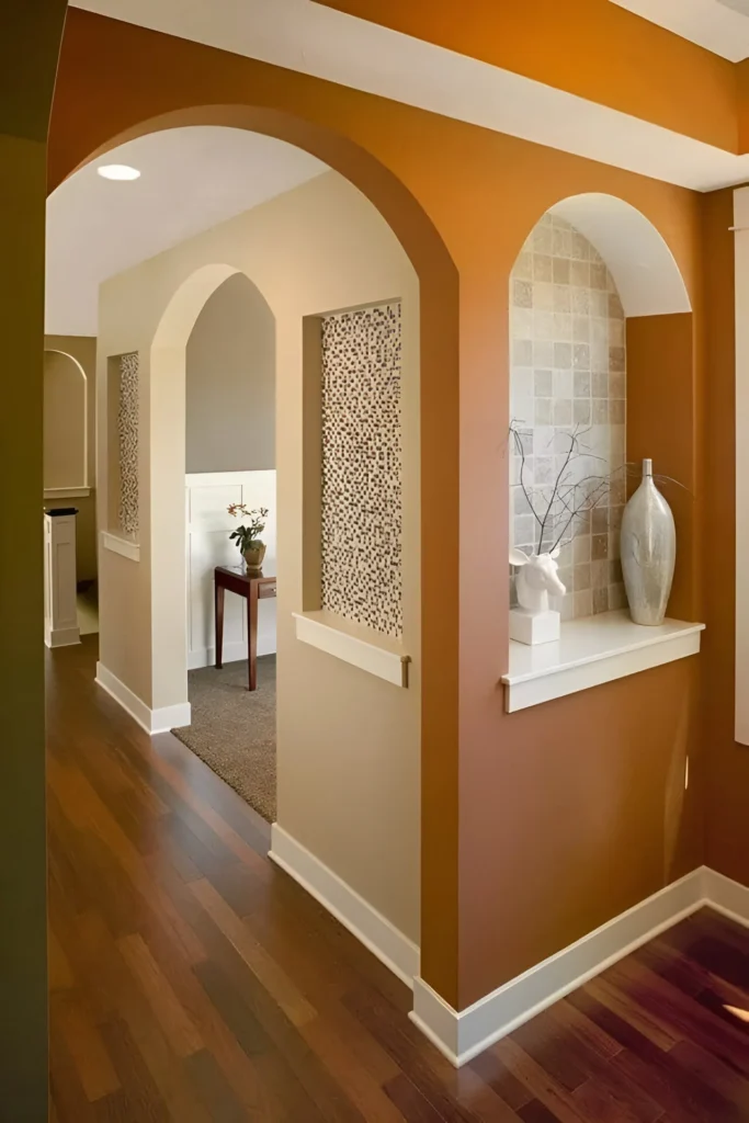 Accent wall with arched alcoves and contrasting paint.