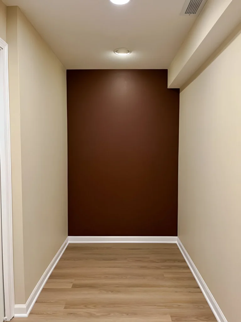 Dark brown accent wall alcove.