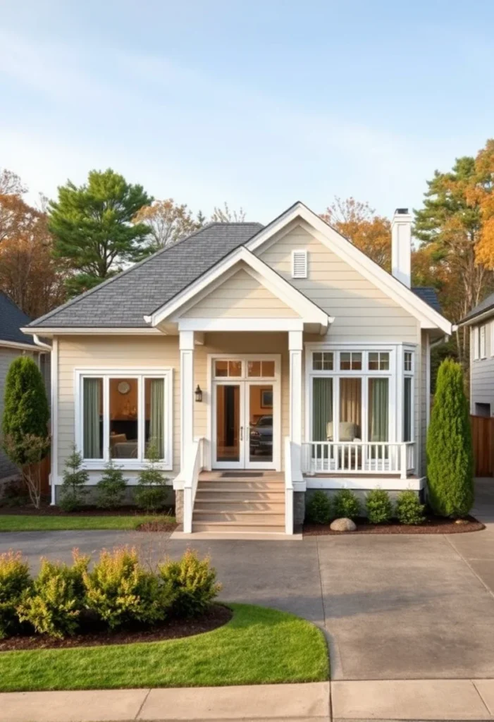 White Home with Bay Window and Wide Trim