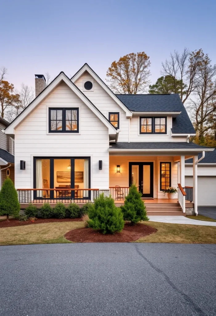 Modern White Farmhouse with Black Window Accents