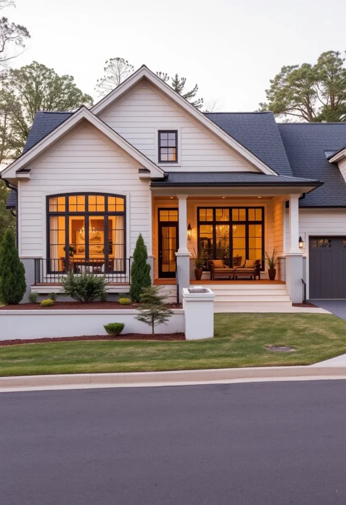 White Modern Farmhouse with Large Black-Framed Windows