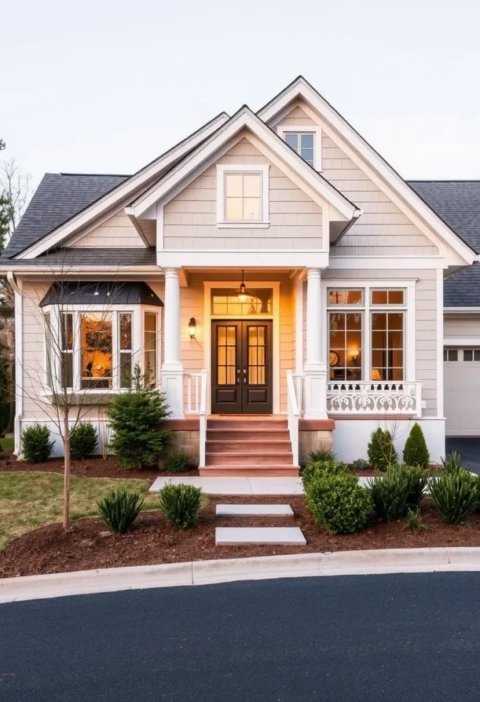 White Home with Defined Entryway and Double Doors