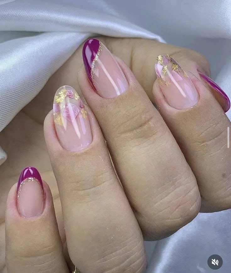 Oval nails with magenta French