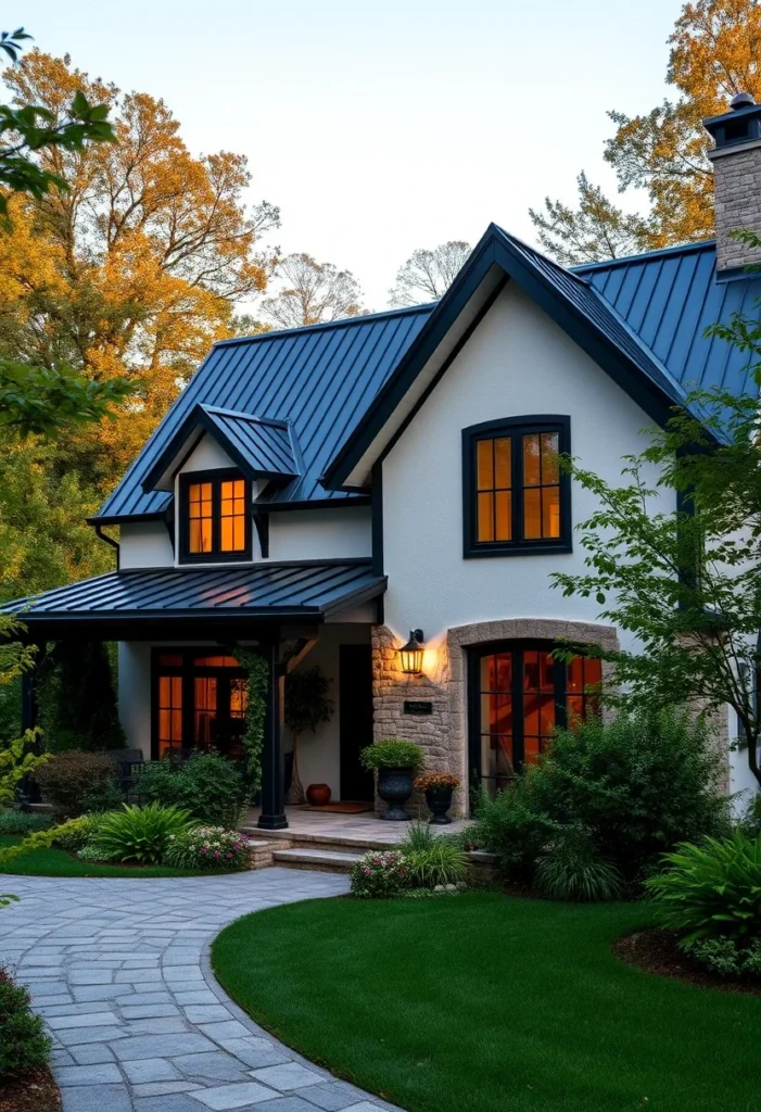 Tiny cottage design with covered porch and stone accents.