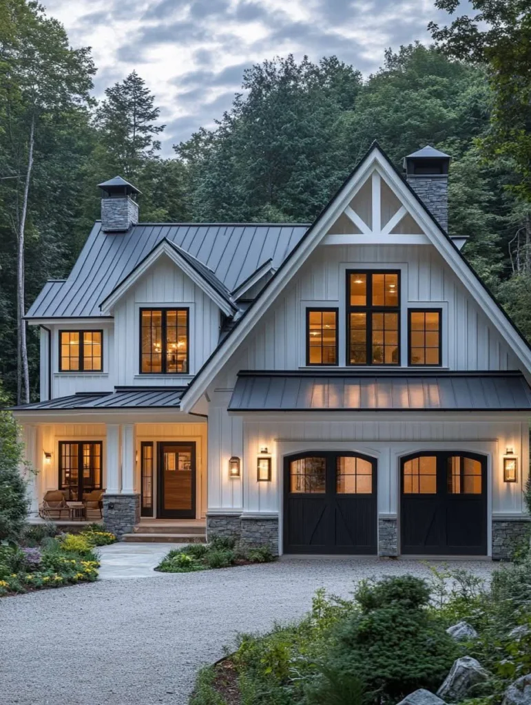 Modern Farmhouse with White Truss Detail