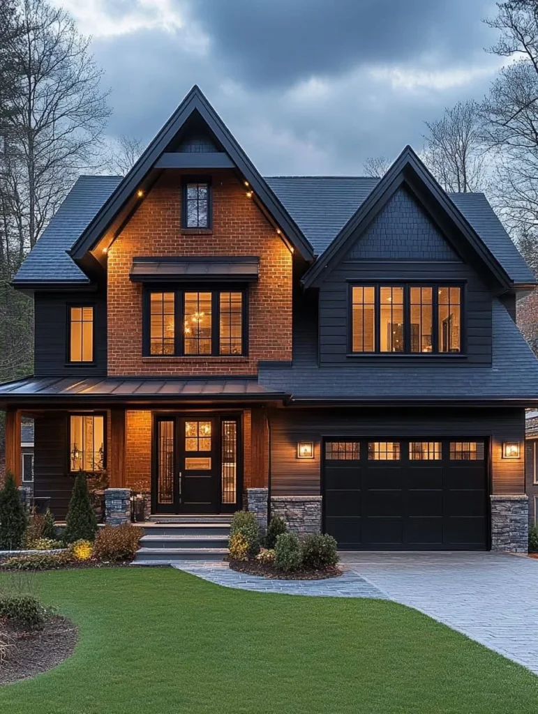 Modern Farmhouse with Brick and Dark Siding