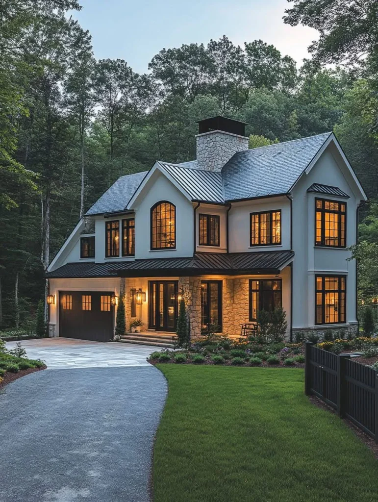 Light-Colored Modern Farmhouse with Arched Windows