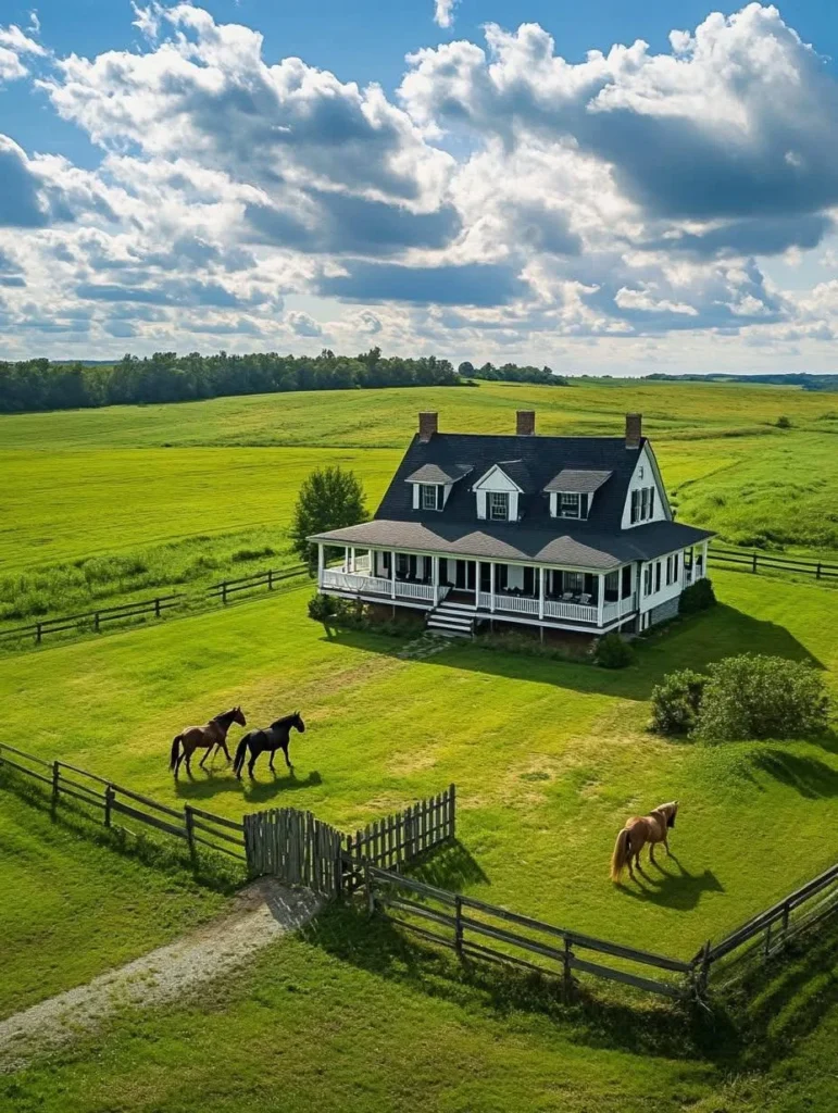 Classic Farmhouse with Wrap-Around Porch in Pasture Setting