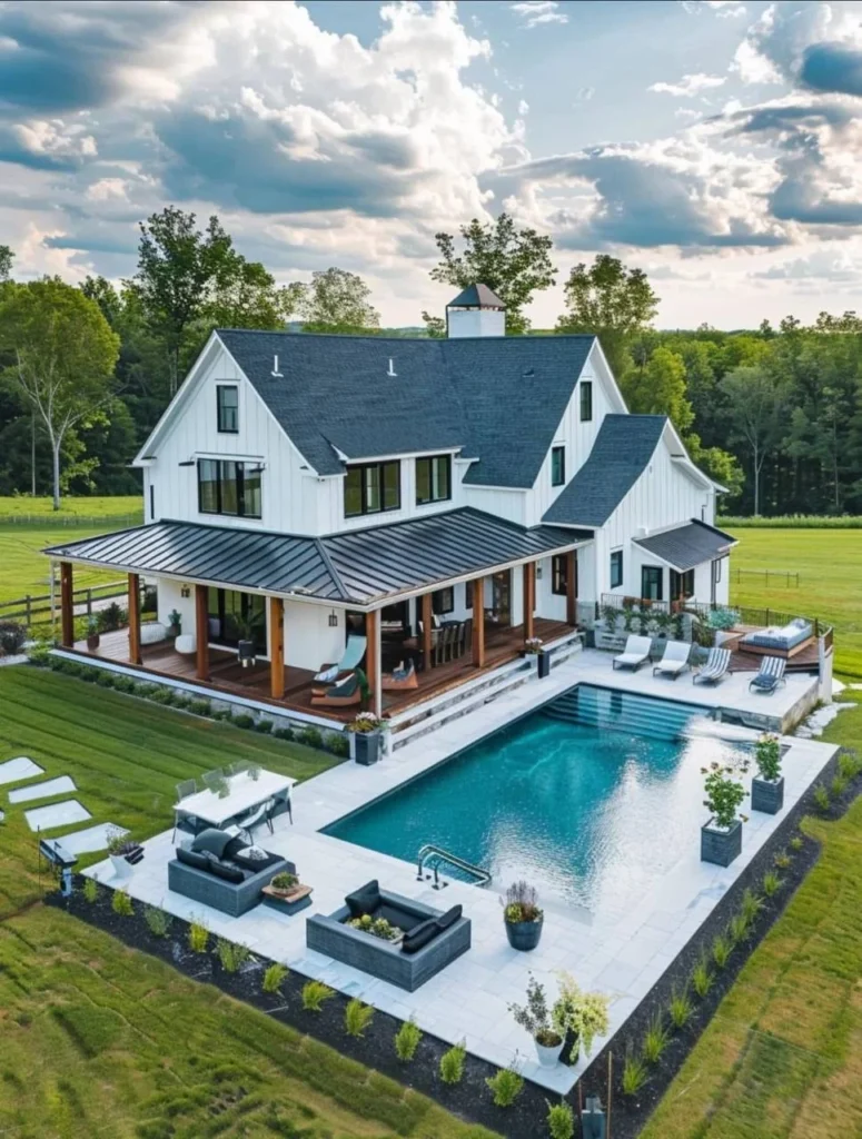 Modern Farmhouse with Wrap-Around Porch and Pool