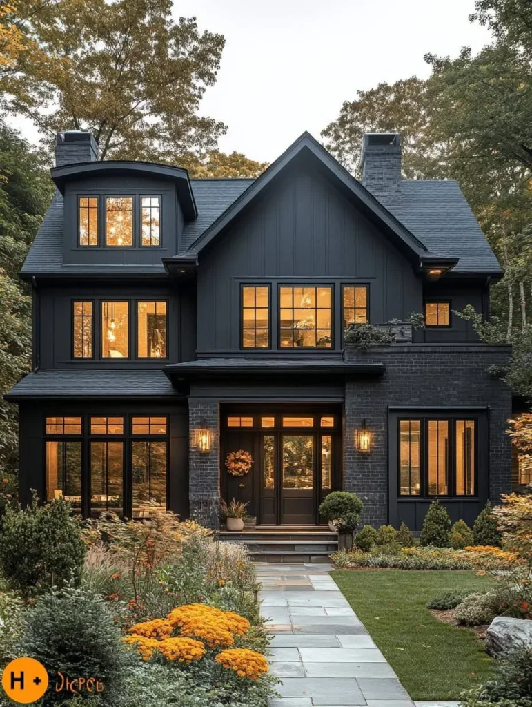 Modern Farmhouse with Dark Siding and Large Windows