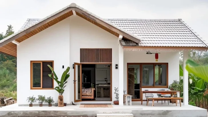 Bright and airy small tropical home featuring an open-concept design, folding glass doors, and a spacious patio for seamless indoor-outdoor living.