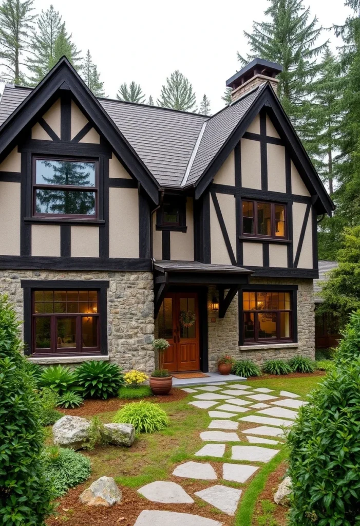 Classic Tudor Revival Home with Half-Timbering and Stone Facade