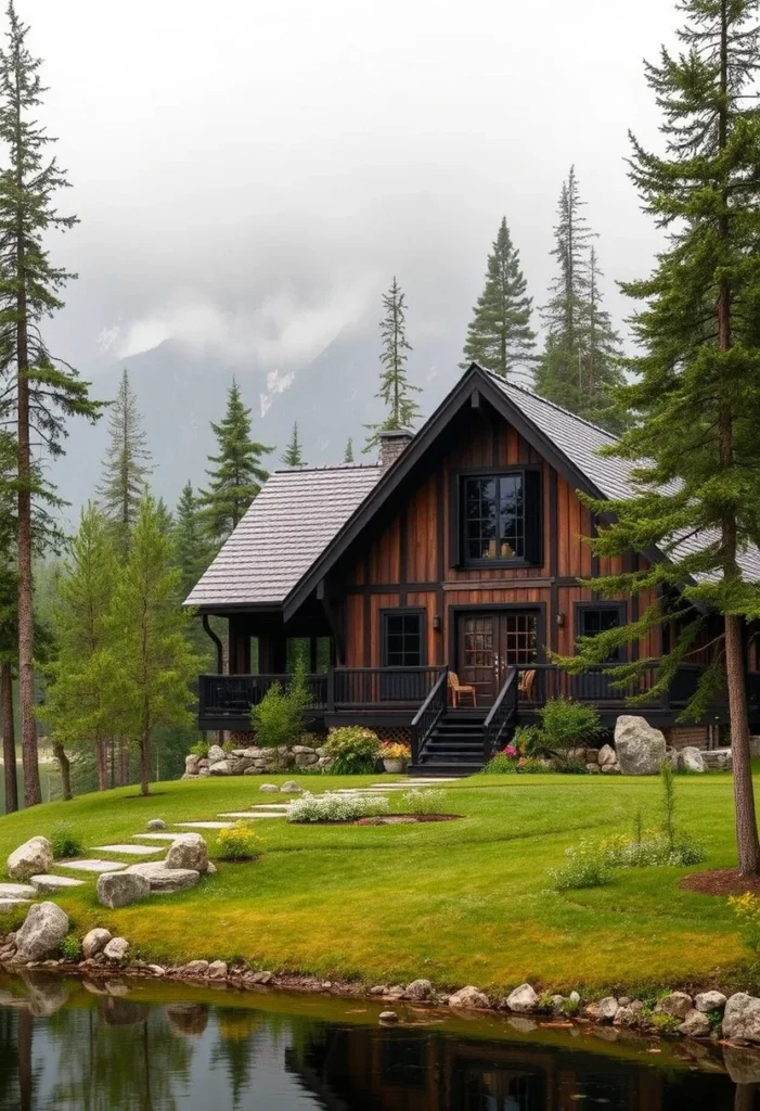 Tudor-Style Cabin with Waterside View and Covered Porch