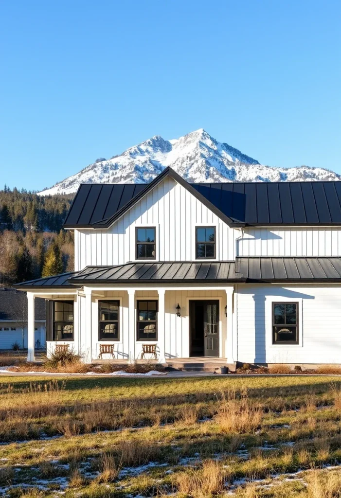 Modern White Farmhouse Black Windows and Roof