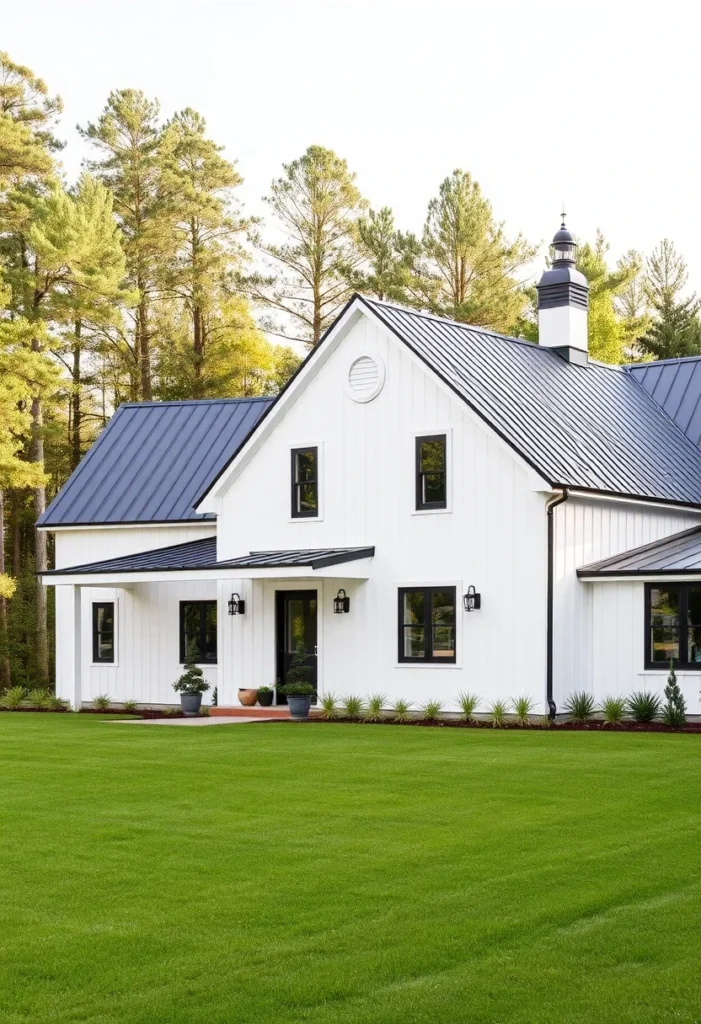 Modern White Farmhouse Black Metal Roof Cupola